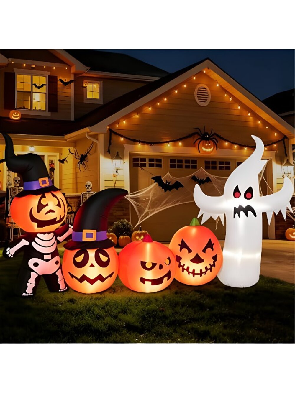 8FT Halloween Inflatable Pumpkin Skeleton Ghost Combo Decorations